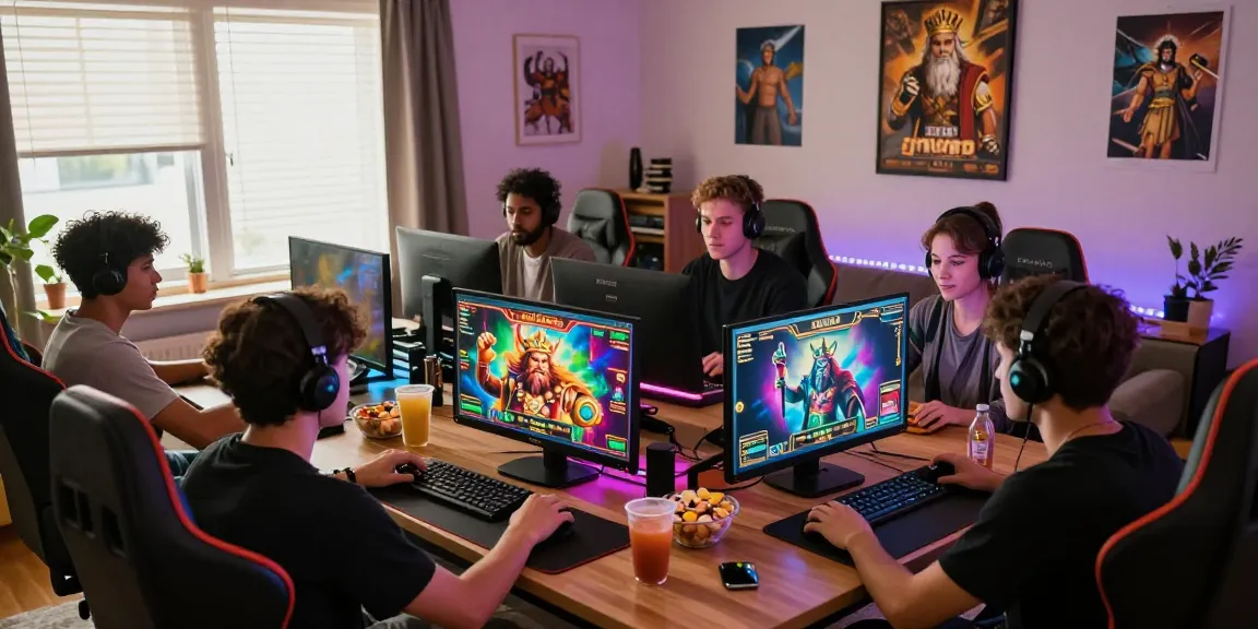 Players enjoying slot zeus games together in a lively gaming room.