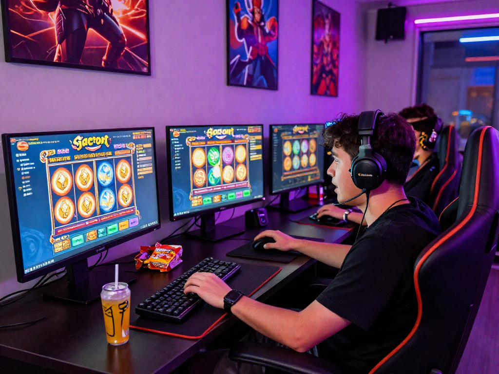 Player engaged in slot gacor gaming experience with vibrant graphics and energized atmosphere.