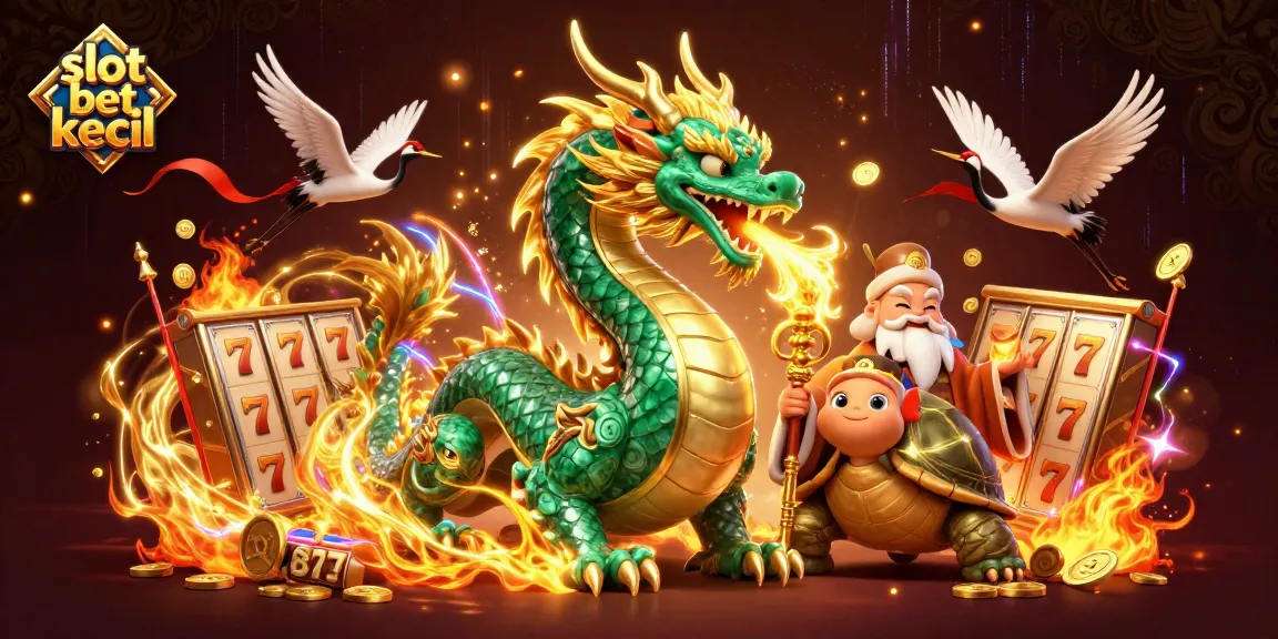 Slot bet kecil menampilkan naga giok besar dan simbol slot yang menggiurkan.