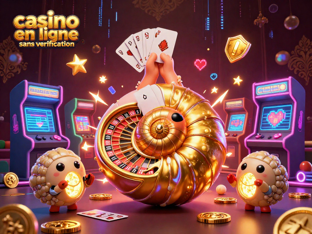 Jouez dans un casino en ligne sans vérification avec ce nautilus géant et des jeux lumineux autour.
