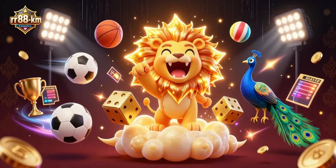 Experience the exciting world of rr88-km with this dynamic casino illustration showcasing golden dice and sports elements.
