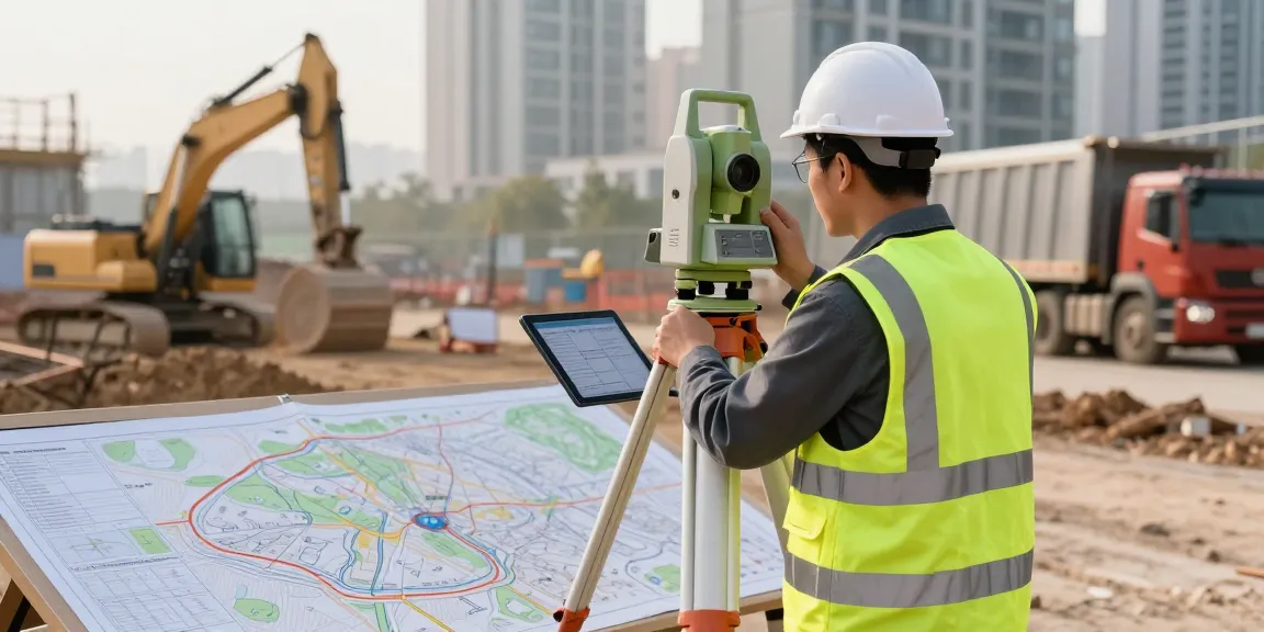 Topographical surveys london conducted by professional surveyor at construction site.