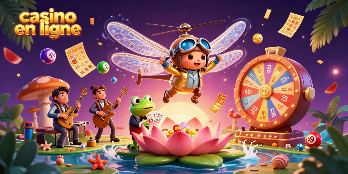 Venez découvrir le monde captivant du casino en ligne avec ce pilote libellule et un croupier grenouille.