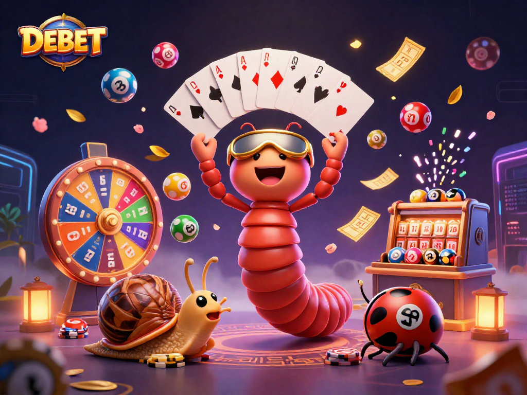 Engage in thrilling gameplay at DEBET with a vibrant casino scene featuring dynamic characters and elements.