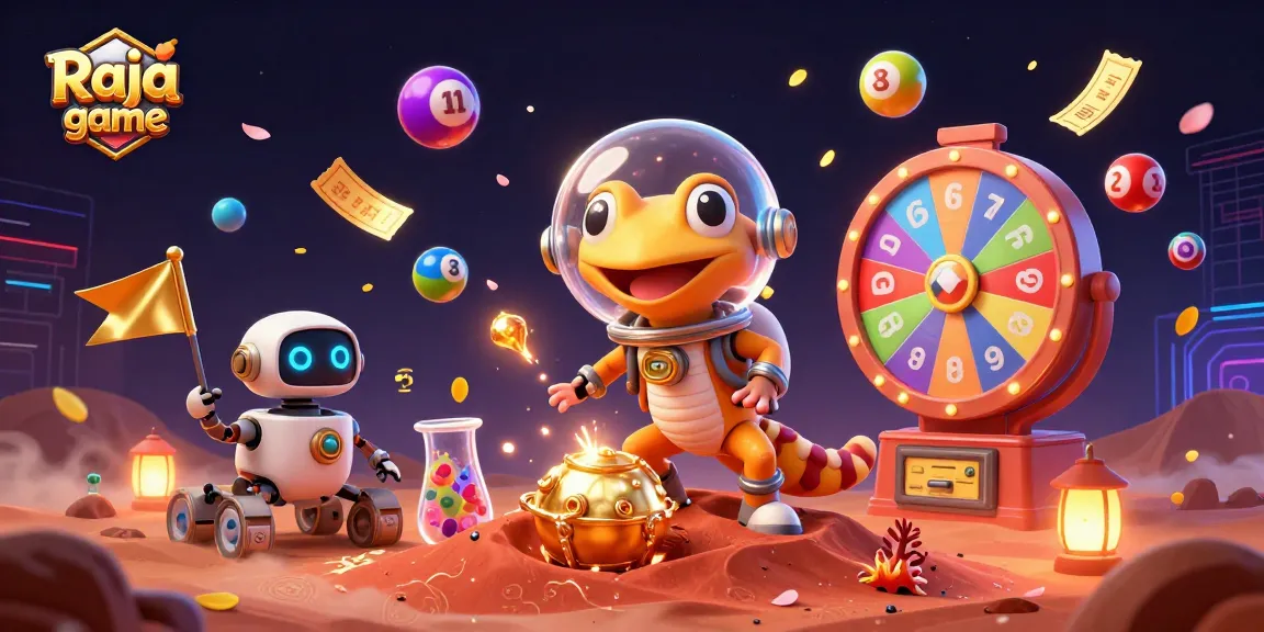 Engage with Raja game and vibrant lottery excitement, featuring colorful balls and festive elements.