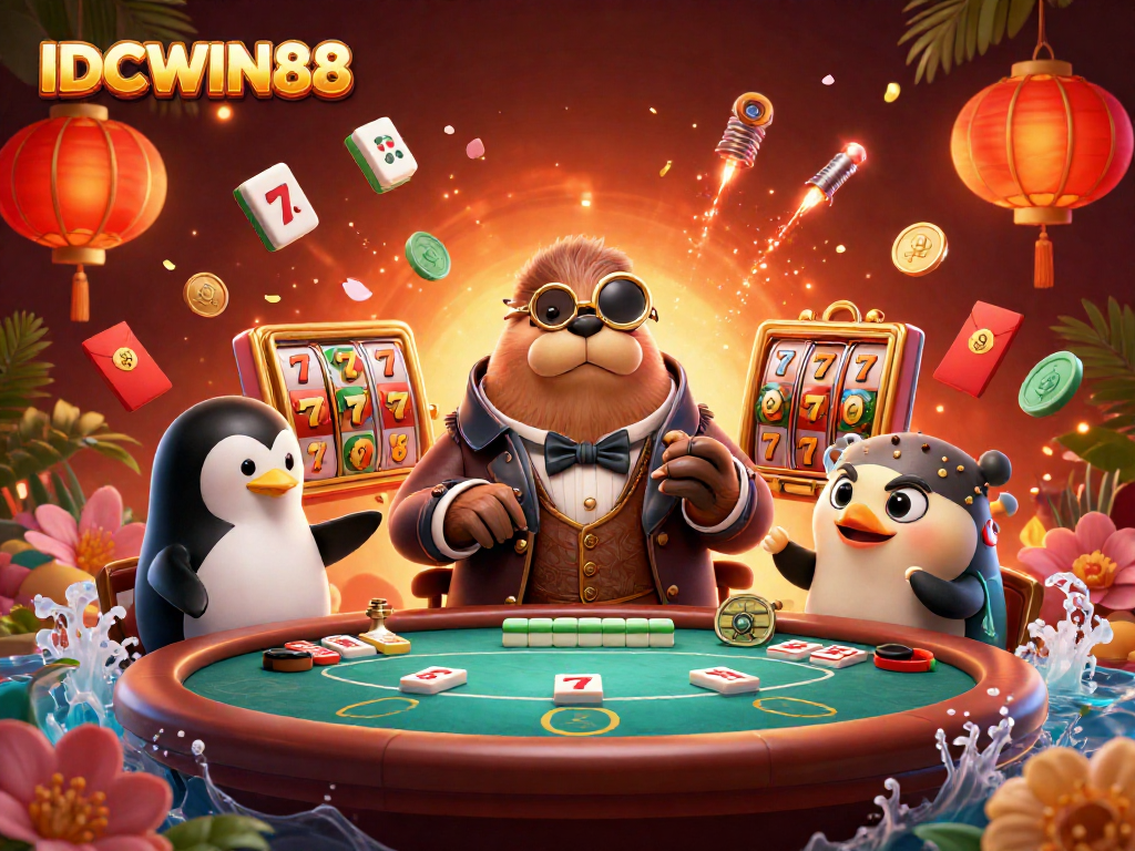 Experience thrilling gameplay at IDCWIN88's lively underwater poker table featuring enchanting characters and vibrant casino elements.