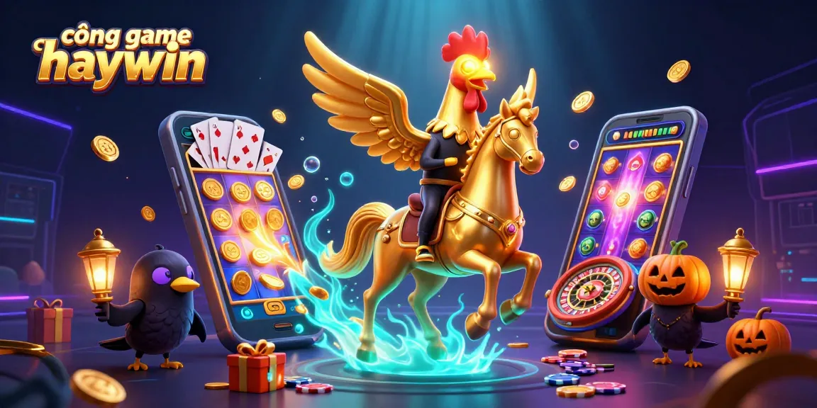 Engage in the vibrant action of cổng game haywin with golden rooster riders and a dynamic casino scene.