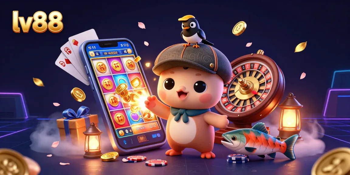 Experience the excitement of lv88 with vibrant slot games and playful characters in a captivating 3D illustration.