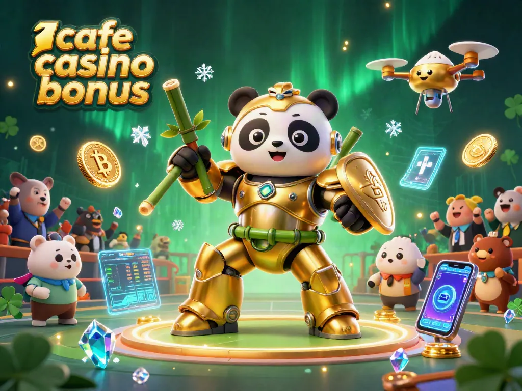 Win big with cafe casino bonus in an animated casino arena featuring a golden panda!
