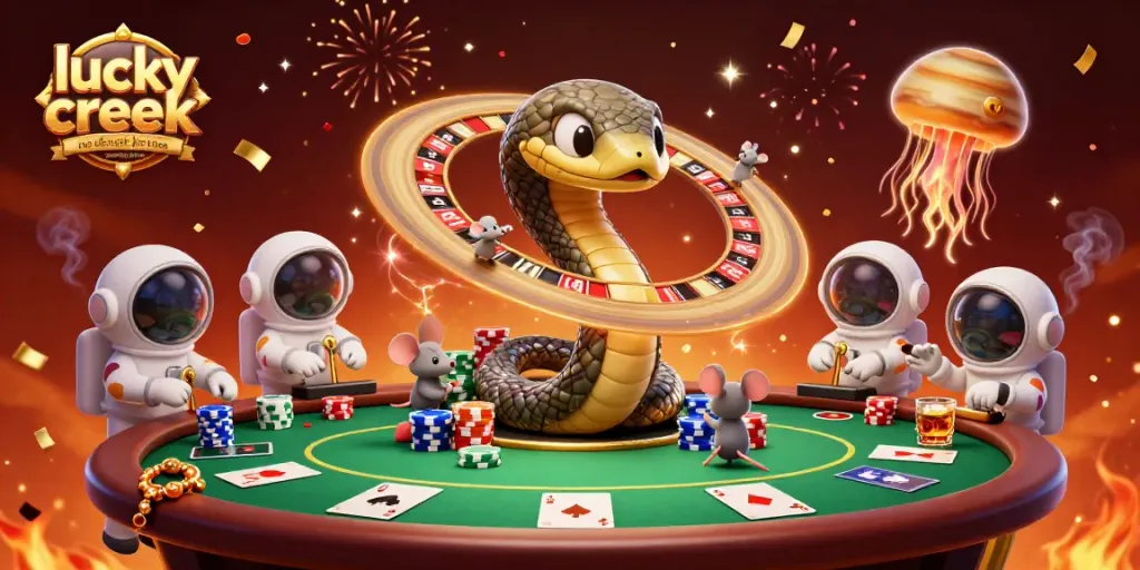 Experience the excitement of the lucky creek no deposit bonus for existing players with stunning cosmic casino art.